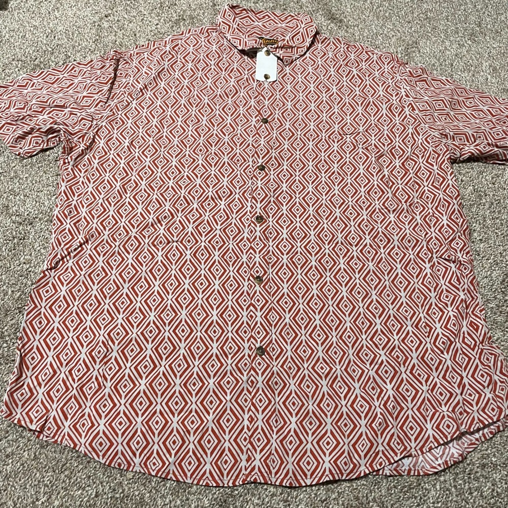 Johnny Bigg Mens XL Short Sleeve Button Up Shirt Diamond Print Sienna Red